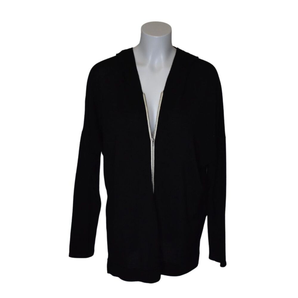 HIP T Shirt Hoodie Full Zip Side Slits Black Lightweight Jacket Womens Large